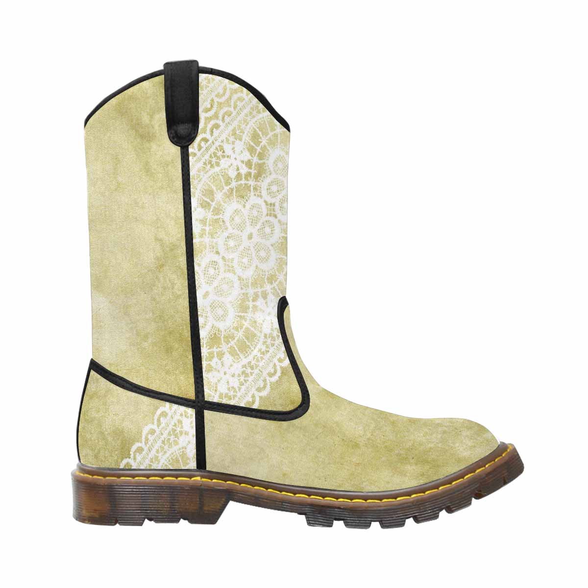 Victorian lace print, western lumber boots, design 43