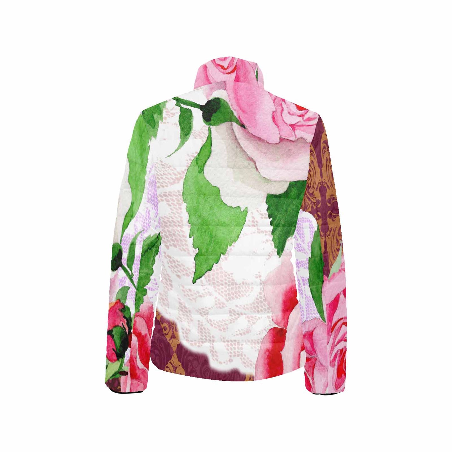 Victorian Lace print womens padded quilted jacket, design 19