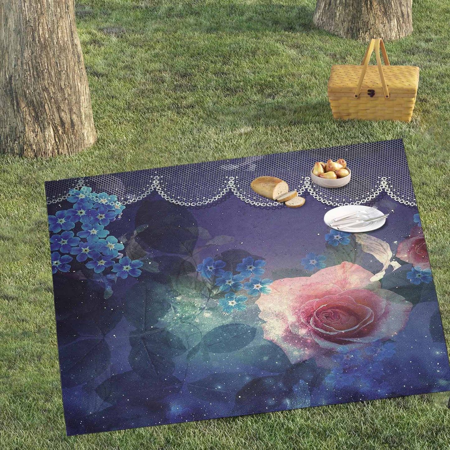 Victorian lace print waterproof picnic mat, 69 x 55in, design 02