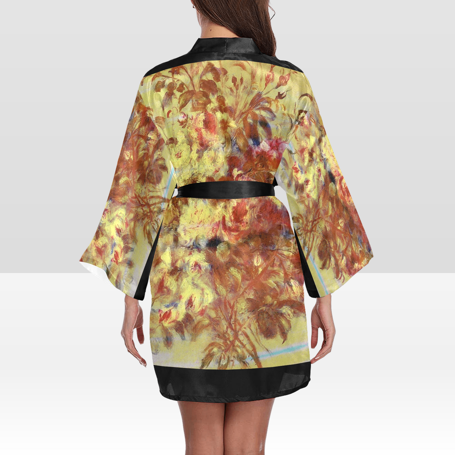 Vintage Floral Kimono Robe, Black or White Trim, Sizes XS to 2XL, Design 11