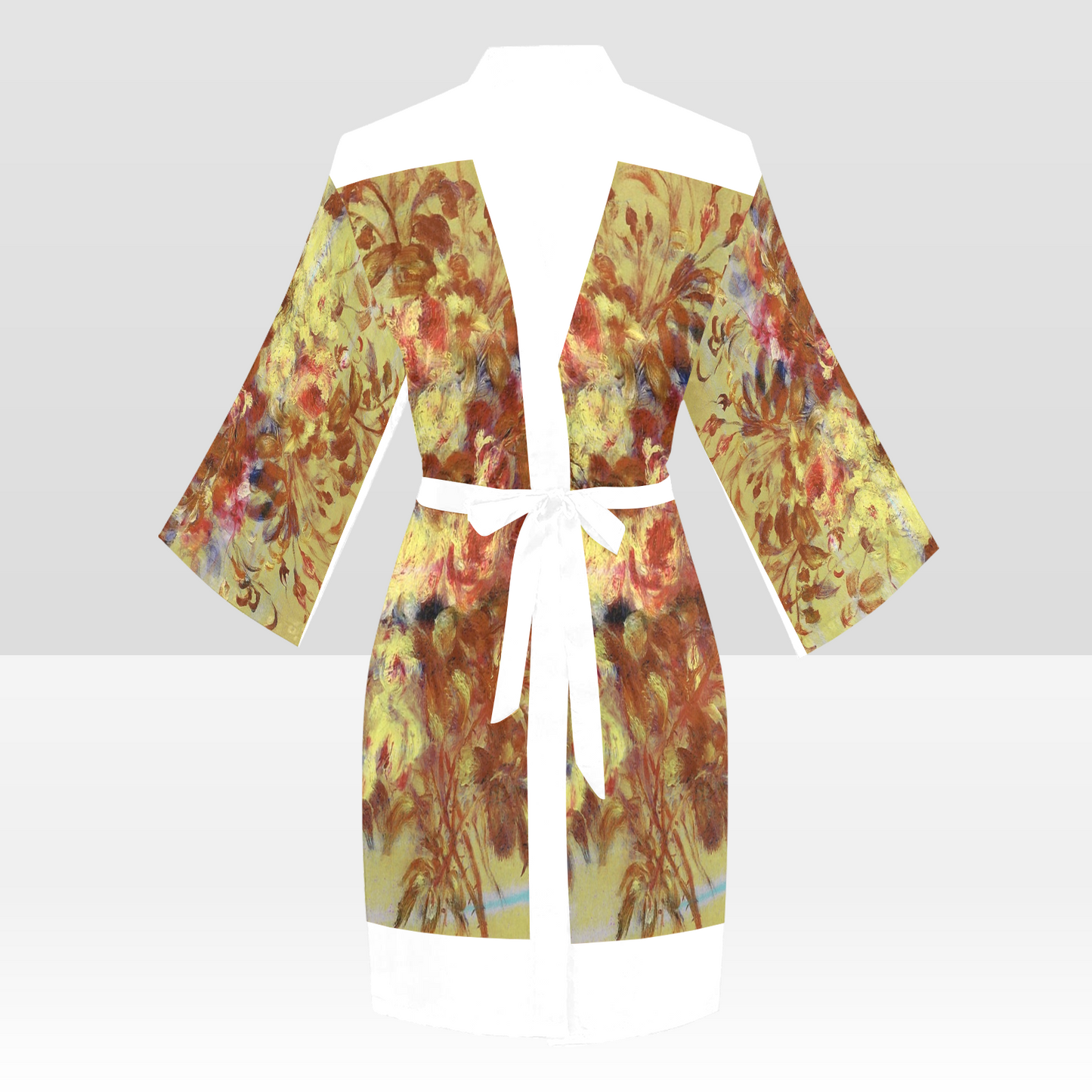 Vintage Floral Kimono Robe, Black or White Trim, Sizes XS to 2XL, Design 11