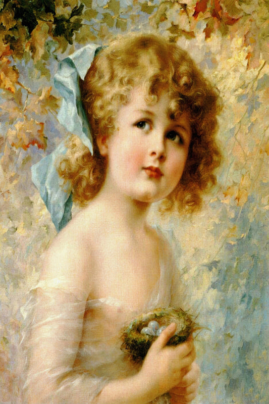 Victorian girl fine art print  Girl Holding a Nest