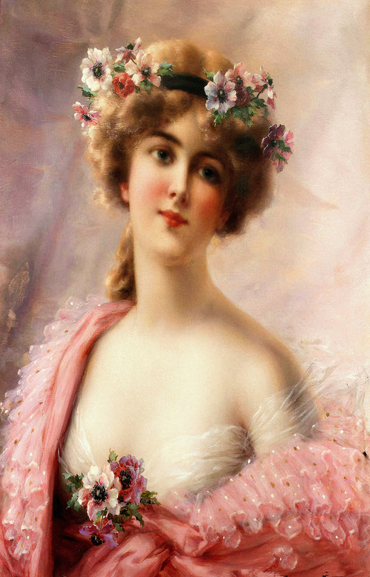 Victorian lady design  Puzzle pieces  Young Girl with Anemones