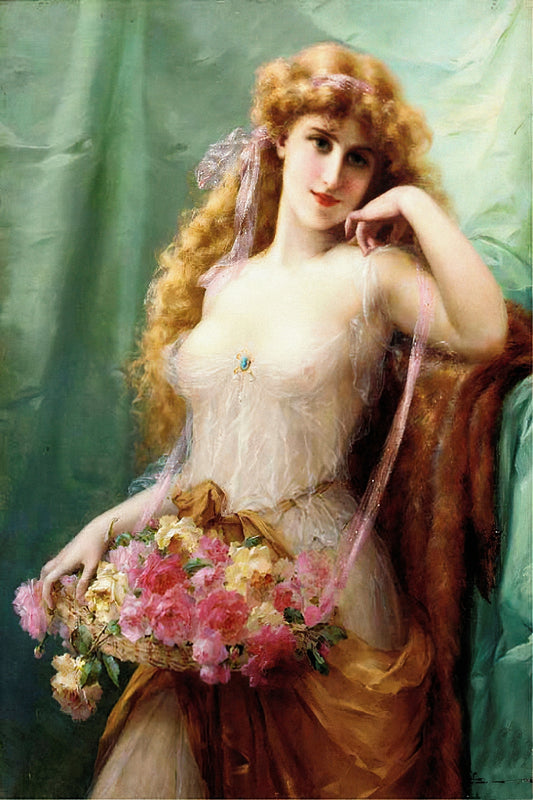 Victorian lady fine art print  Basket of Roses