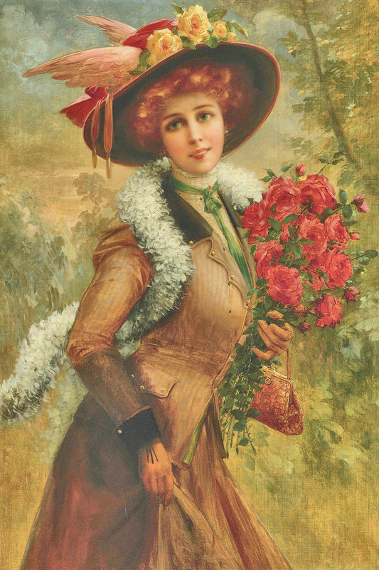 Victorian lady fine art print  Elegant Lady with a Bouquet of Roses