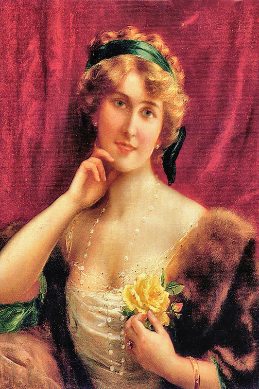 Victorian lady fine art print  Elegant Lady with a YELLOW Roses
