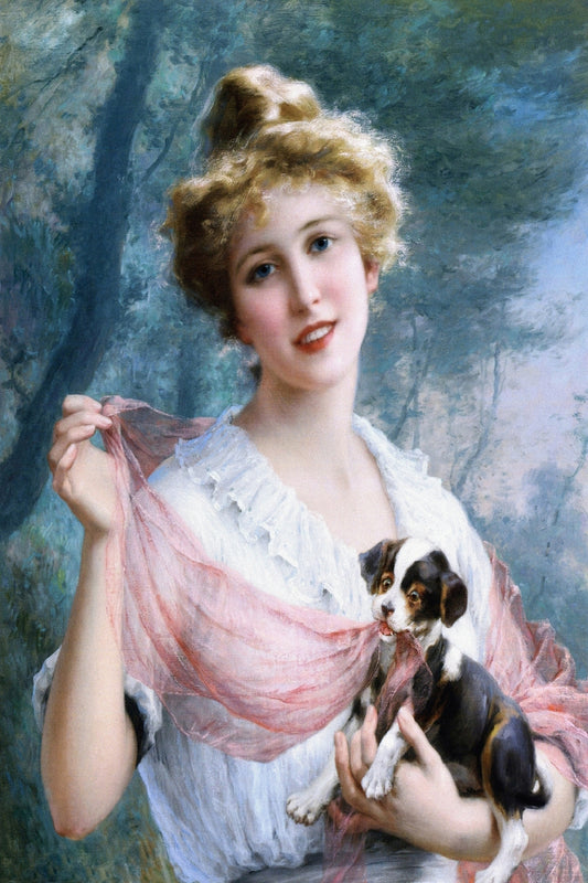 Victorian lady fine art print  The Mischievous Puppy