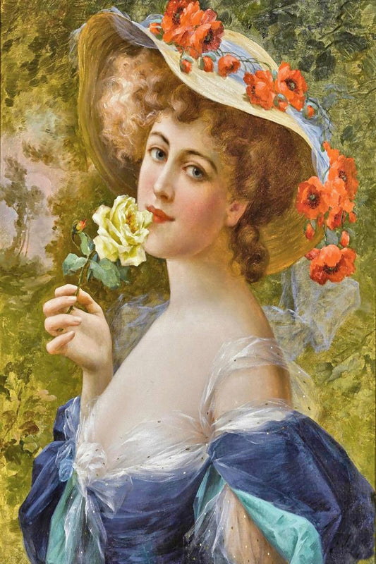 Victorian lady fine art print  Woman with yellow rose at mouth