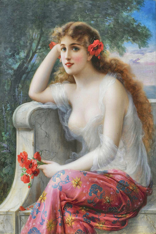 Victorian lady fine art print  Young Beauty with Poppies