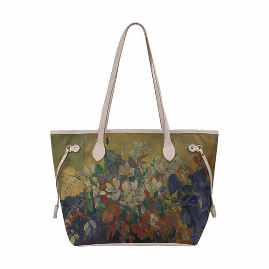 Vintage Floral Handbag, Classic Handbag, Mod 1695361 Design 10, BEIGE/TAN TRIM