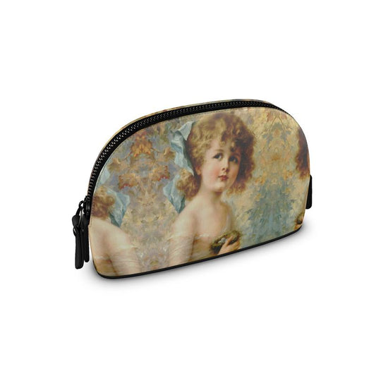 Victorian Girl design print, design Girl Holding a Nest, 100% luxury leather Premium Nappa Makeup Bag
