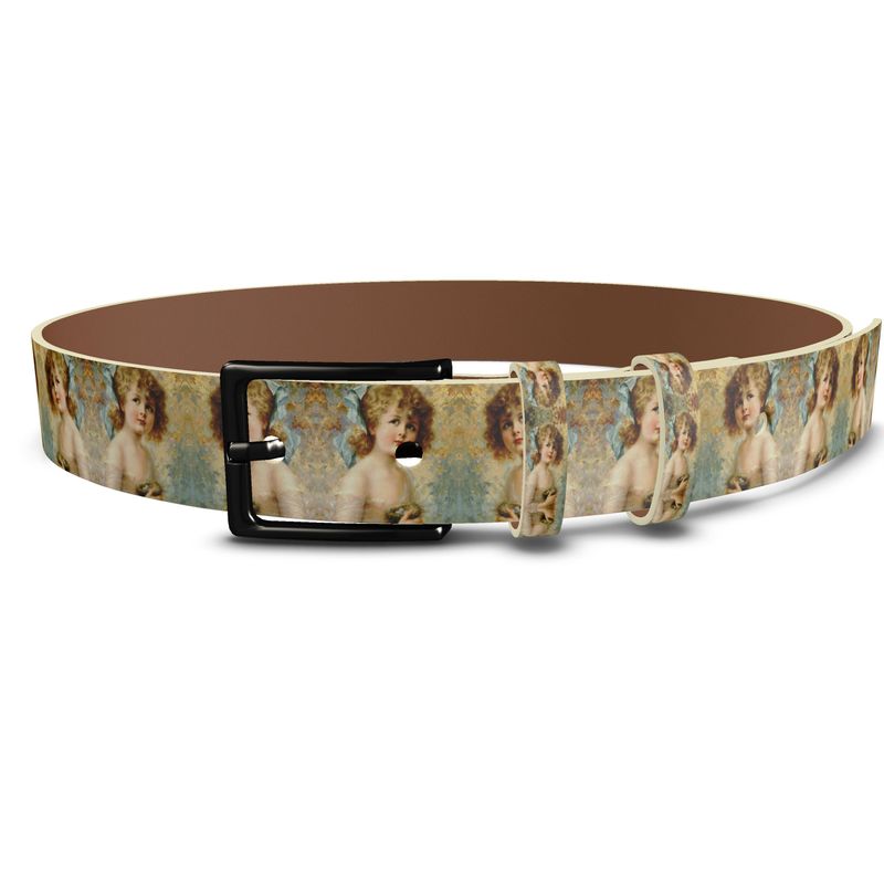 Victorian Girl design print, design Girl Holding a Nest, 100% luxury leather Belt