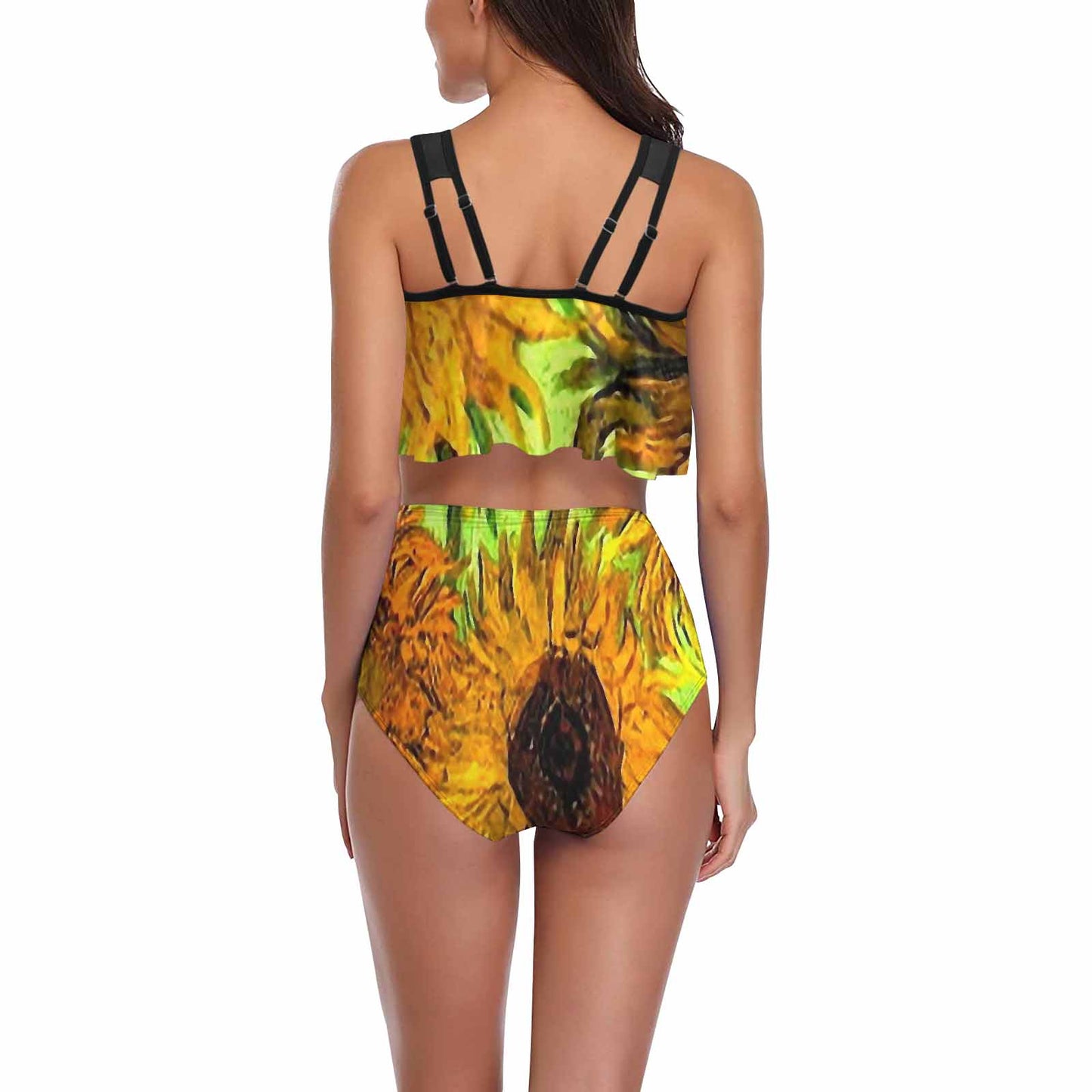 Vintage floral high waisted flounce top bikini, swim wear, Design 48