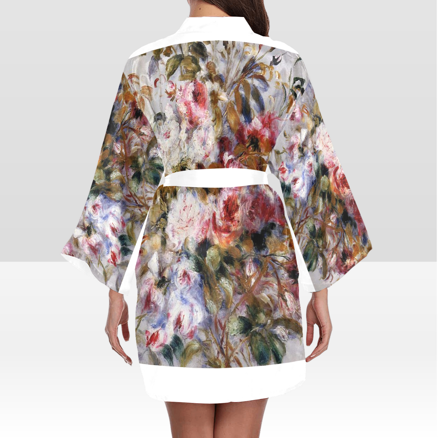 Vintage Floral Kimono Robe, Black or White Trim, Sizes XS to 2XL, Design 12