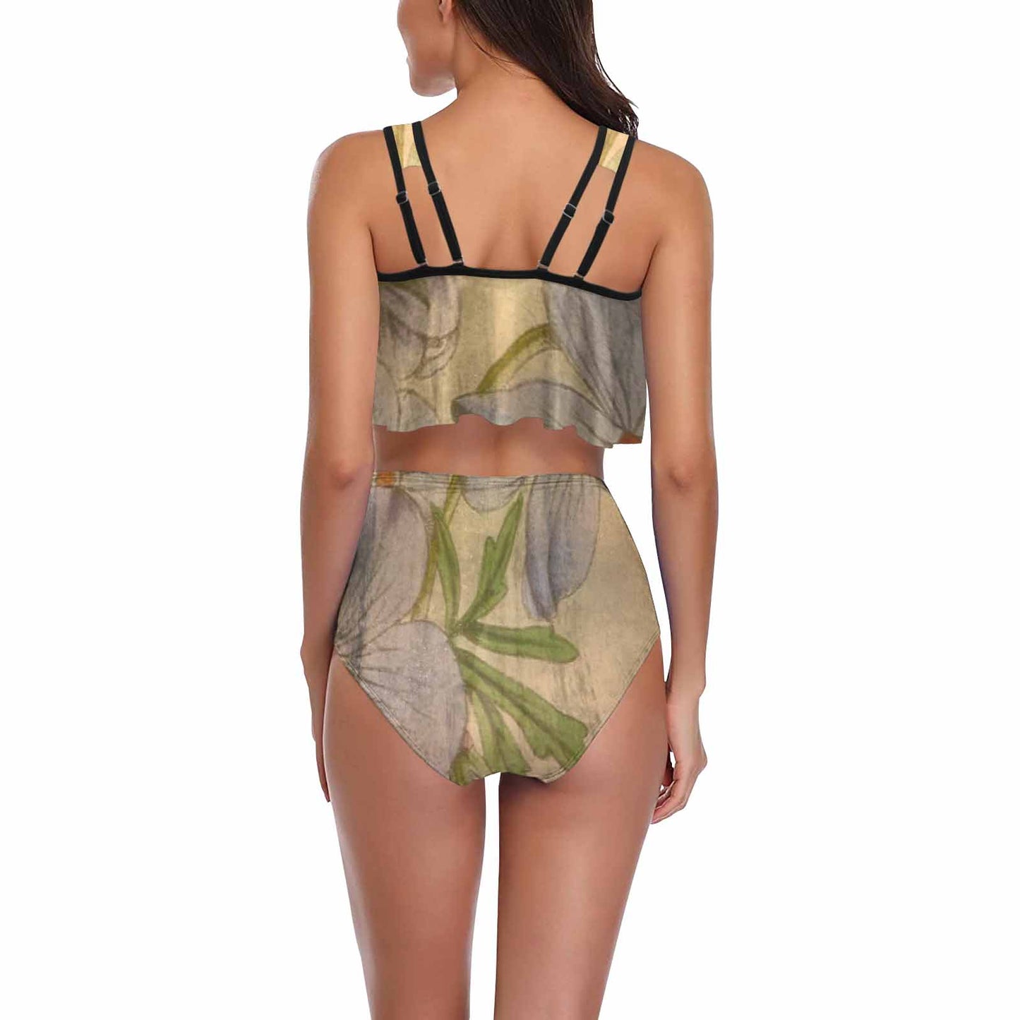 Vintage floral high waisted flounce top bikini, swim wear, Design 13xx