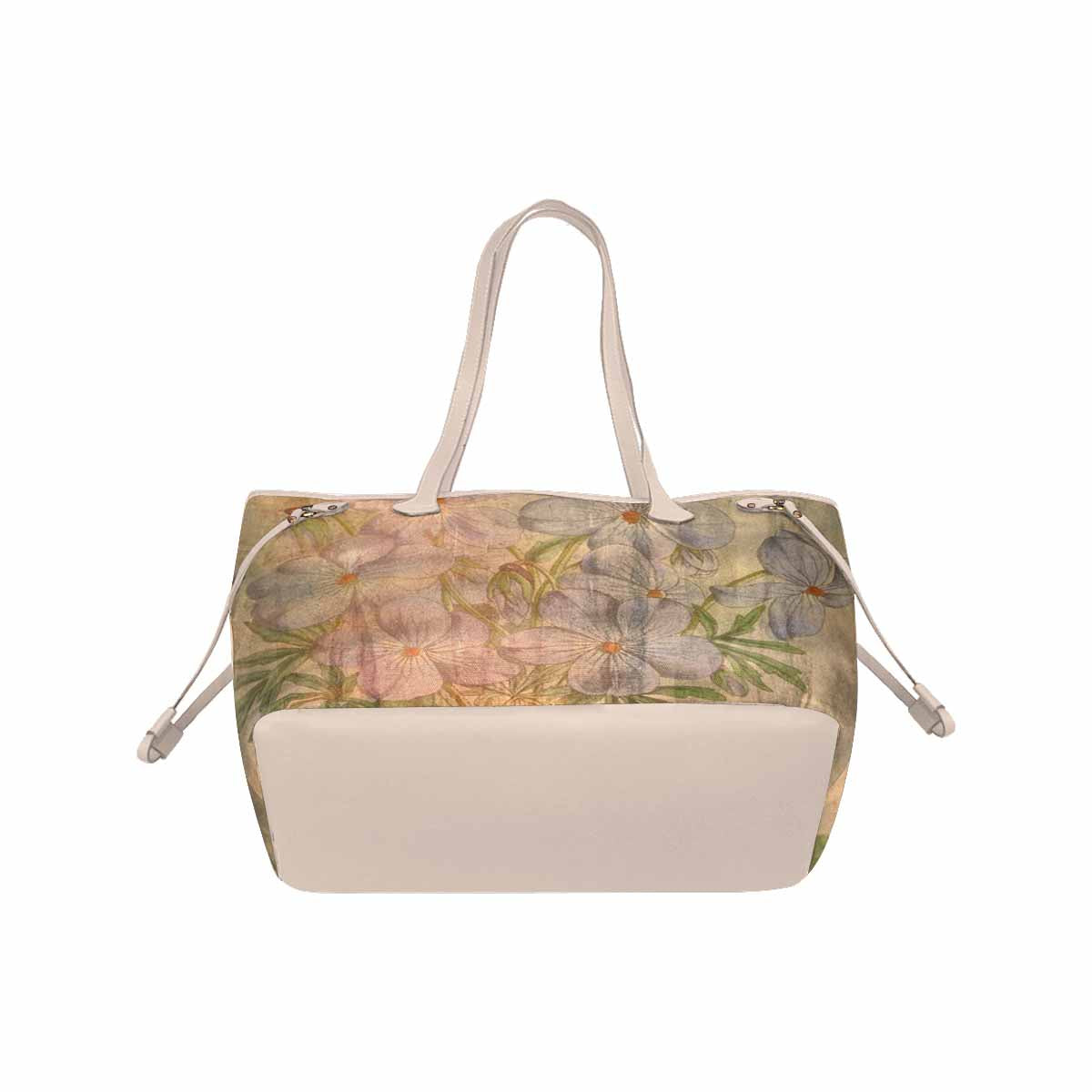 Vintage Floral Handbag, Classic Handbag, Mod 1695361 Design 13xx, BEIGE/TAN TRIM
