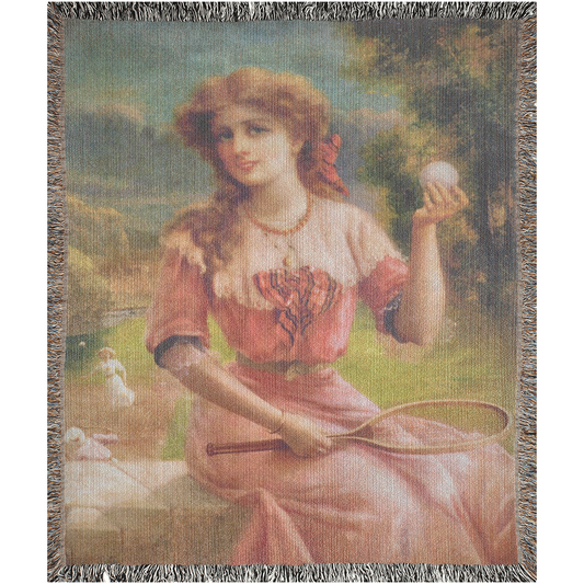 100% cotton Victorian Lady design design woven blanket, 50 x 60 or 60 x 80in, Tennis Anyone