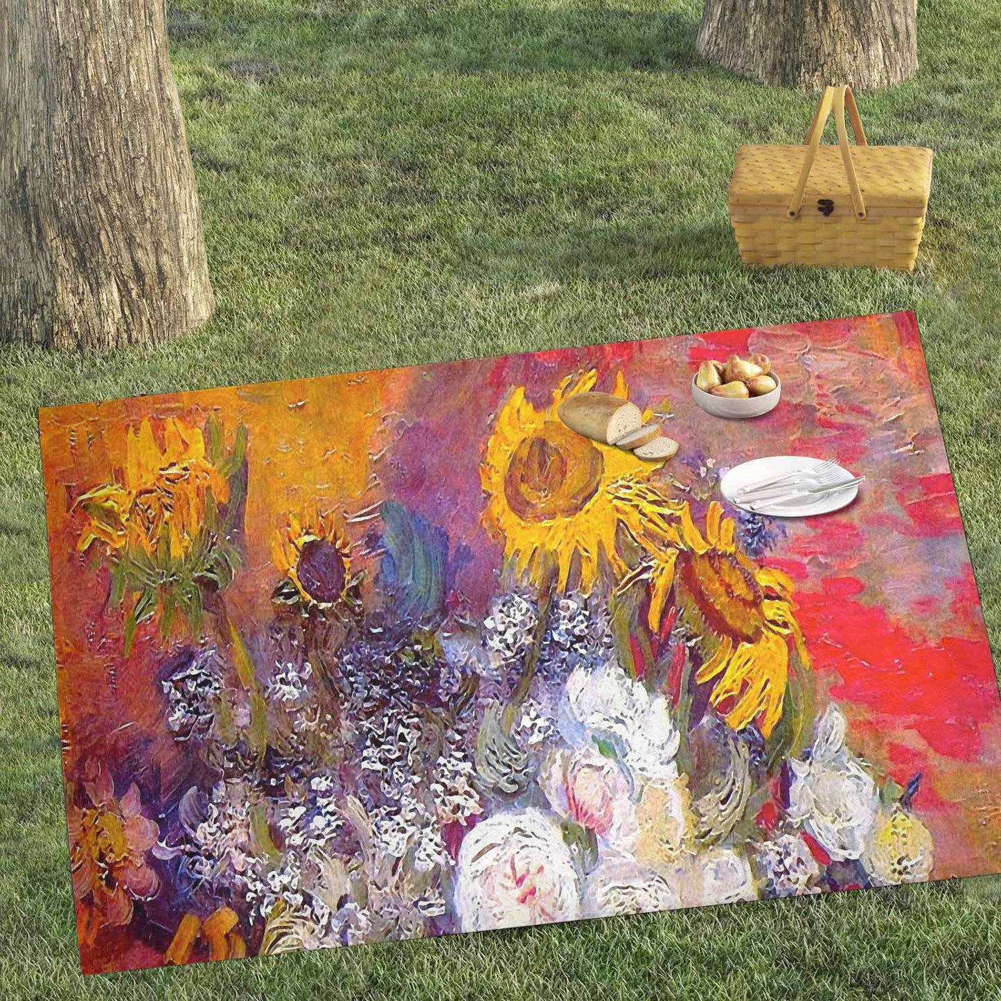Vintage Floral waterproof picnic mat, 81 x 55in, Design 54