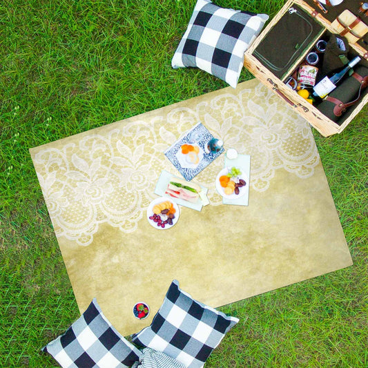 Victorian lace print waterproof picnic mat, 69 x 55in, design 44