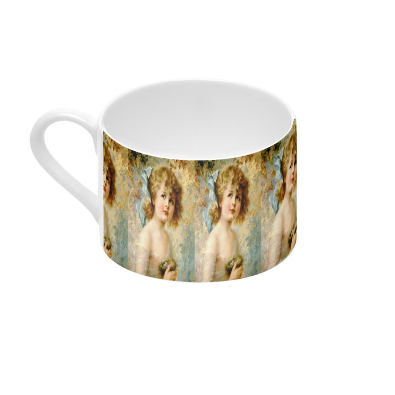 Victorian lady bone china cup & saucer, girl holding a nest 2