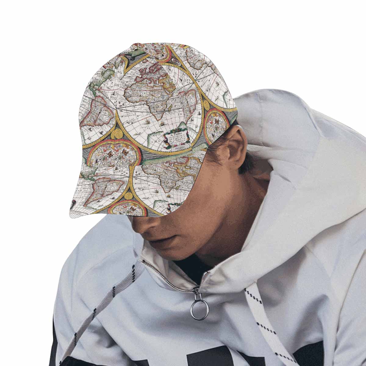 Antique Map design dad cap, trucker hat, Design 31