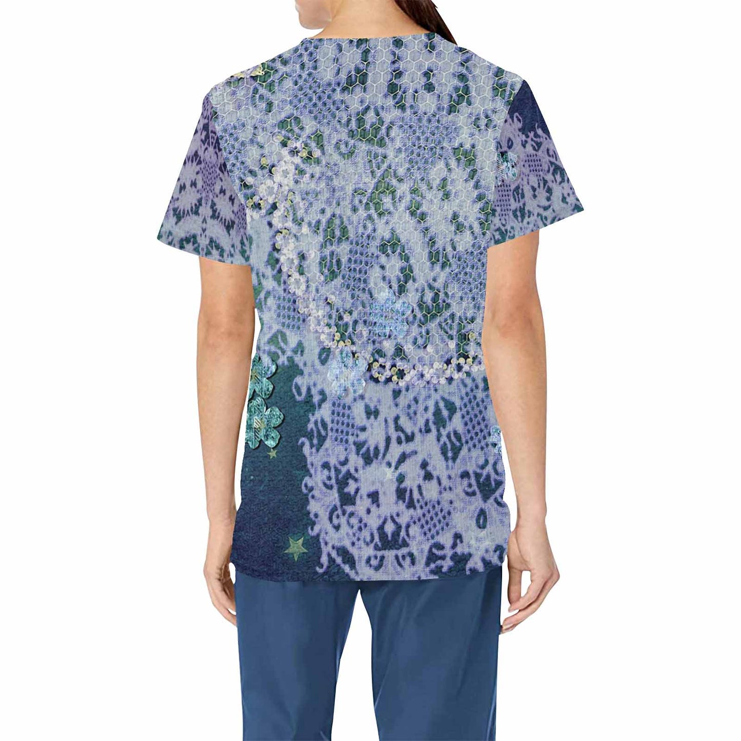 Victorian lace print professional scrubs, nurses scrub, unisex, design 05