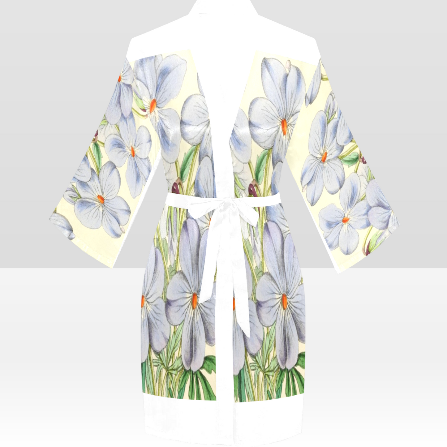 Vintage Floral Kimono Robe, Black or White Trim, Sizes XS to 2XL, Design 13