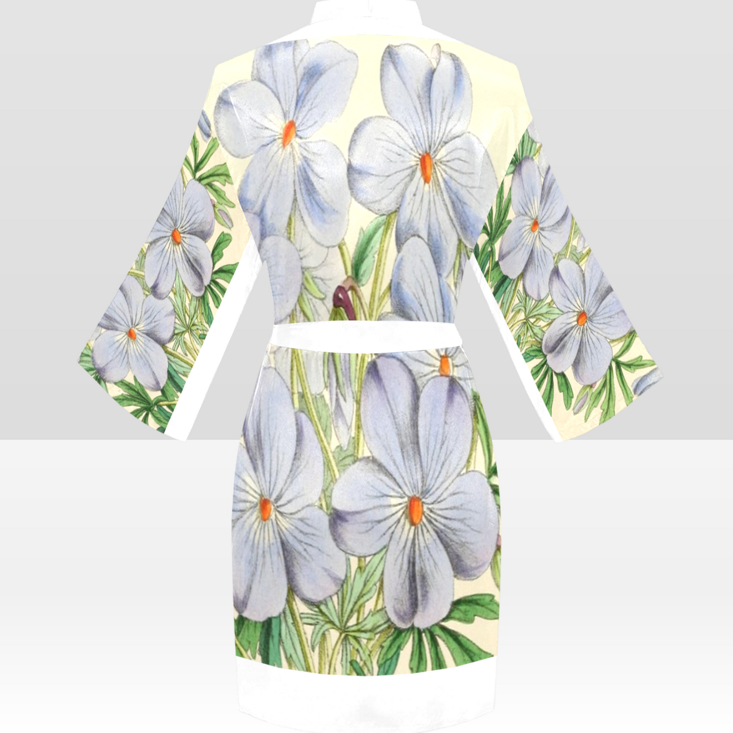 Vintage Floral Kimono Robe, Black or White Trim, Sizes XS to 2XL, Design 13