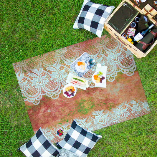 Victorian lace print waterproof picnic mat, 69 x 55in, design 31