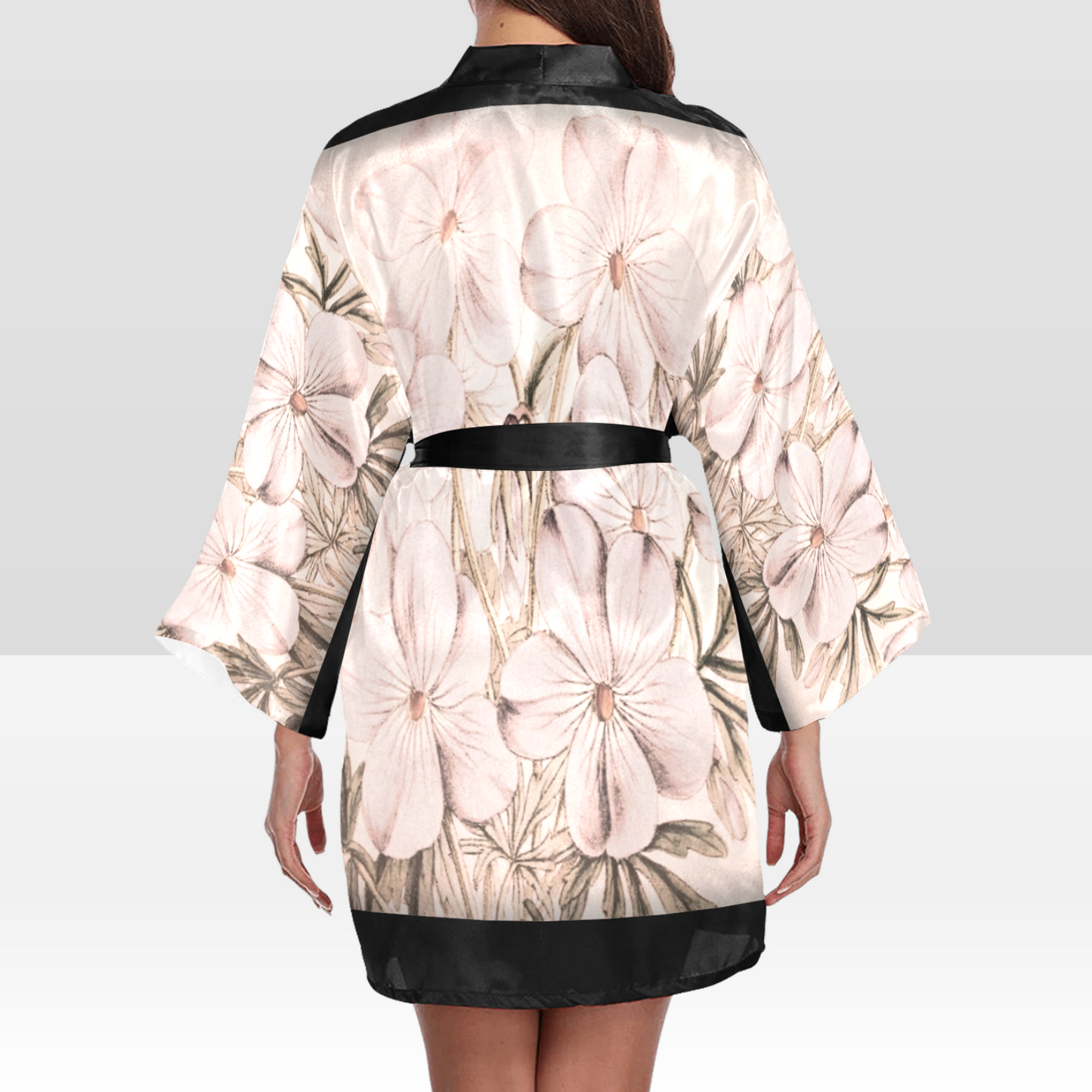Vintage Floral Kimono Robe, Black or White Trim, Sizes XS to 2XL, Design 13x