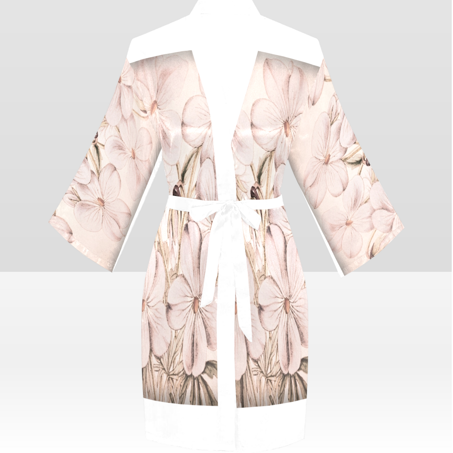 Vintage Floral Kimono Robe, Black or White Trim, Sizes XS to 2XL, Design 13x
