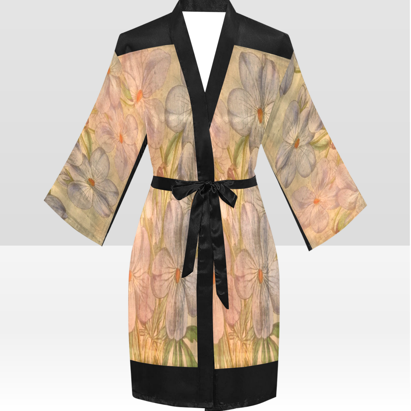 Vintage Floral Kimono Robe, Black or White Trim, Sizes XS to 2XL, Design 13xx