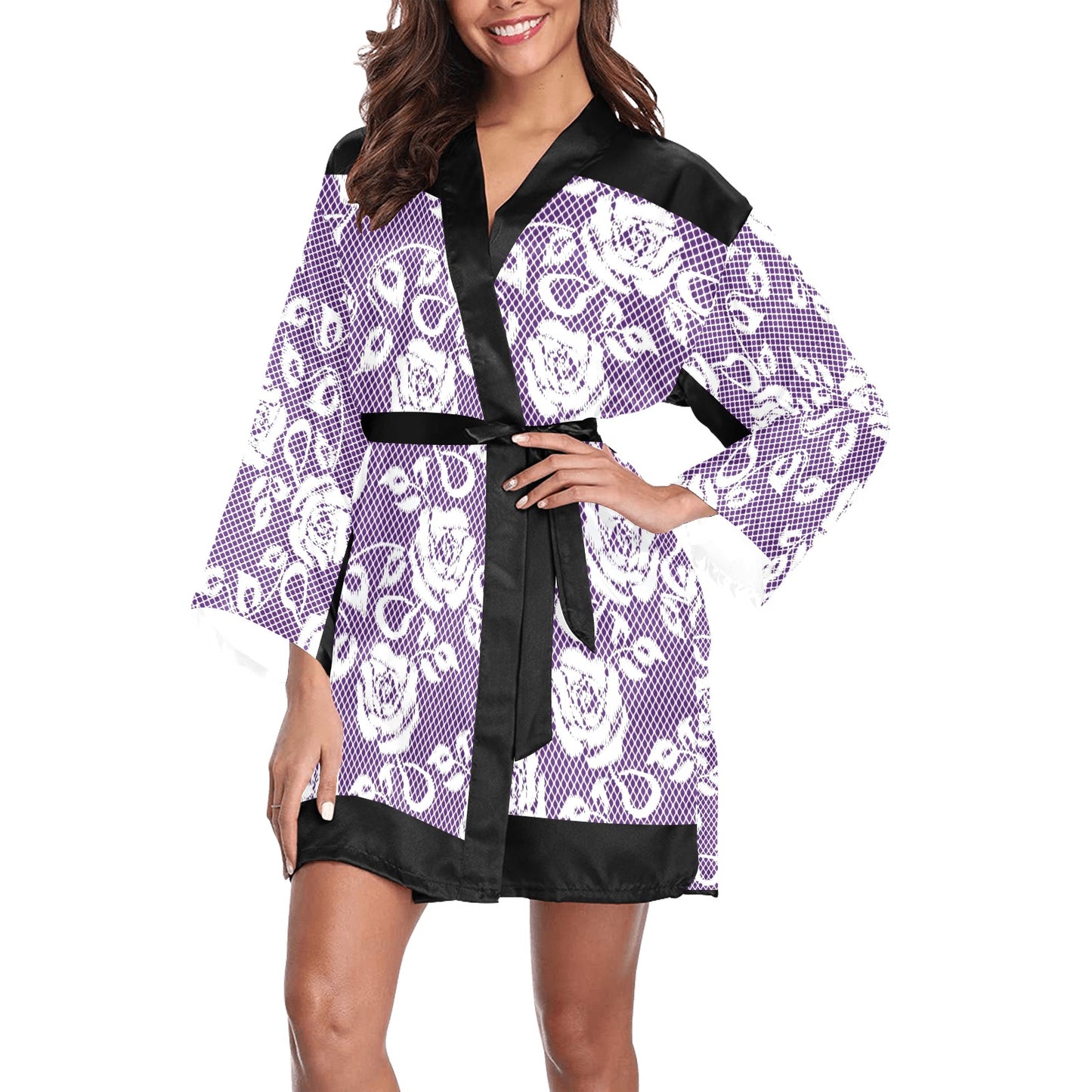 Victorian Lace Kimono Robe, Black or White Trim, Sizes XS to 2XL, Design 18