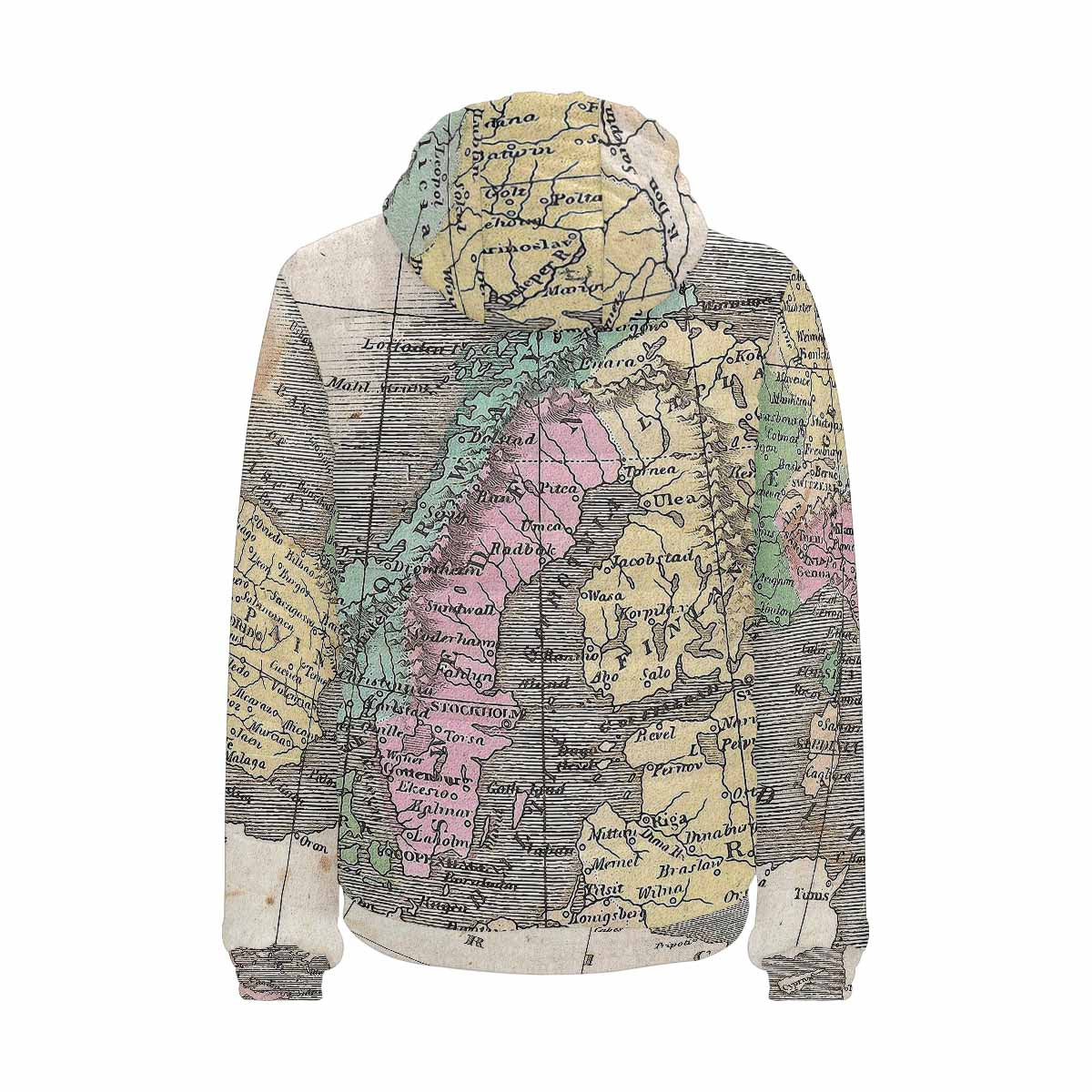 Antique Map design, mens lightweight, warm, quilted hooded bomber jacket, design, 9
