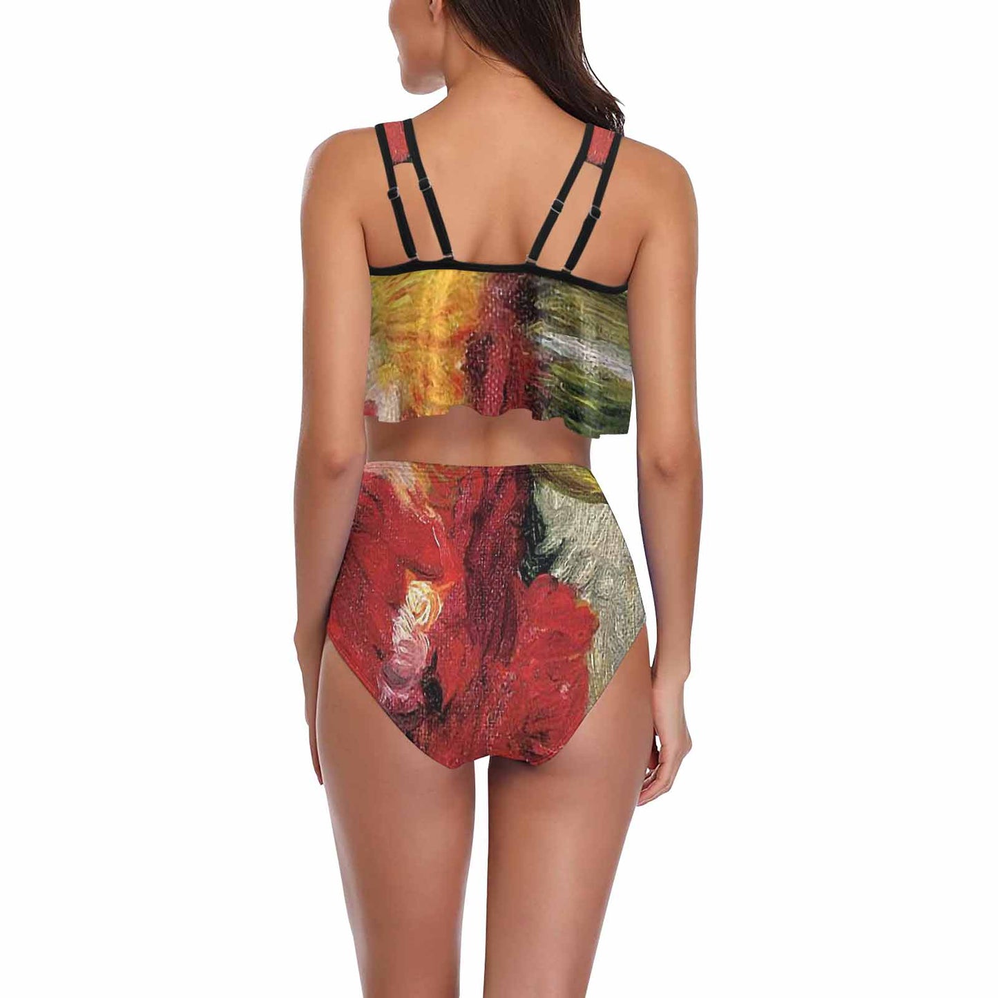 Vintage floral high waisted flounce top bikini, swim wear, Design 25