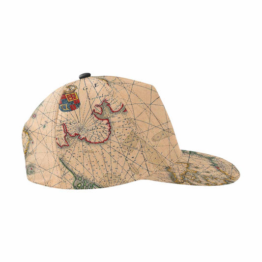 Antique Map design mens or womens deep snapback cap, trucker hat, Design 7