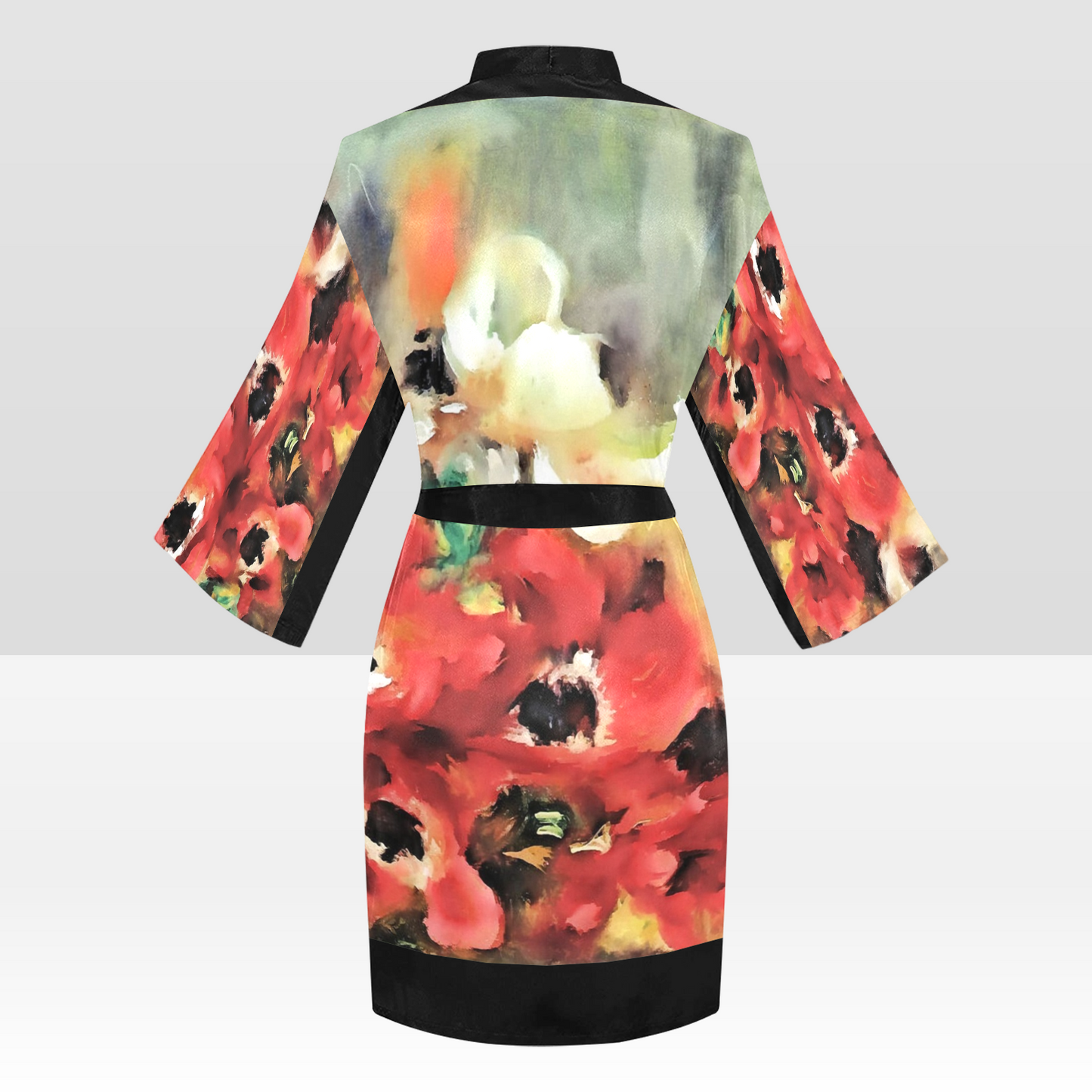 Vintage Floral Kimono Robe, Black or White Trim, Sizes XS to 2XL, Design 14