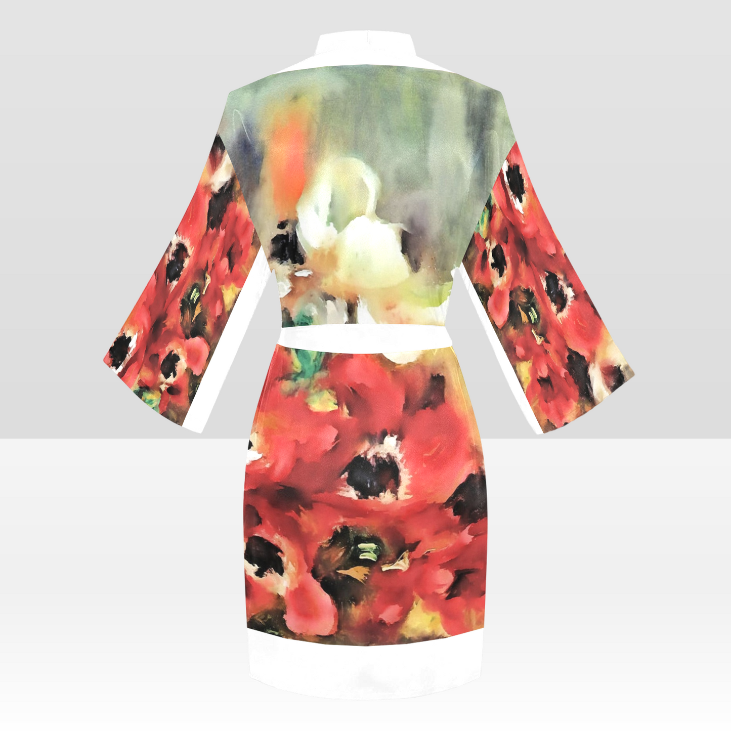 Vintage Floral Kimono Robe, Black or White Trim, Sizes XS to 2XL, Design 14