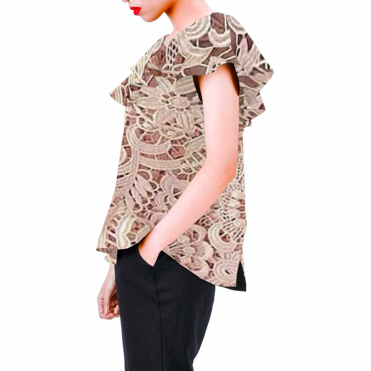 Victorian Lace print Chiffon Blouse, design 11