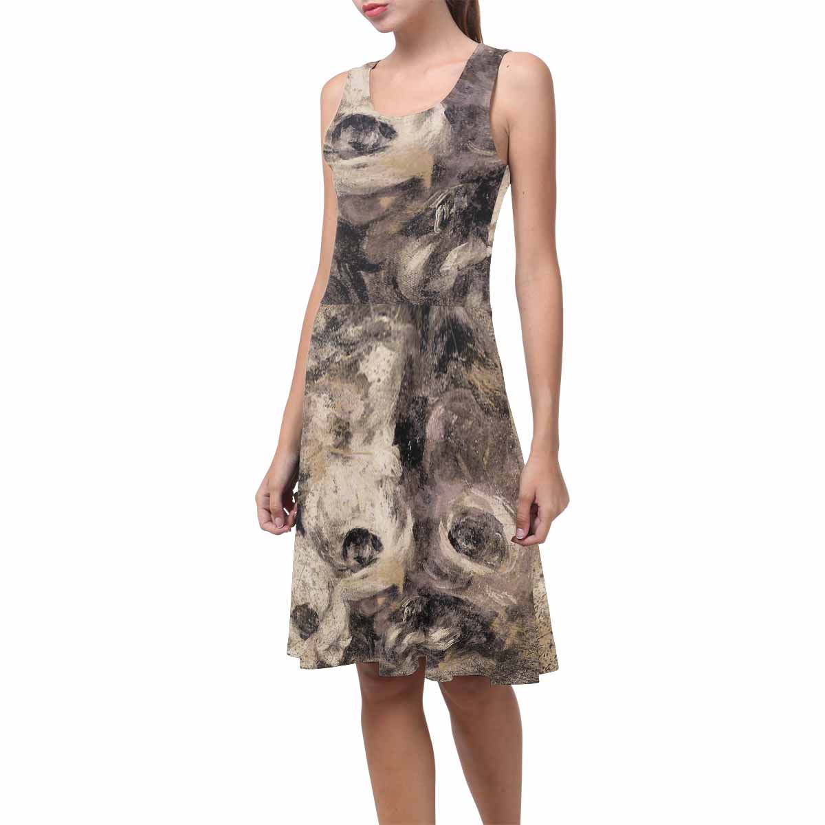 Vintage floral short summer flare dress,  XS to 3XL plus size, model D09534 Design 16