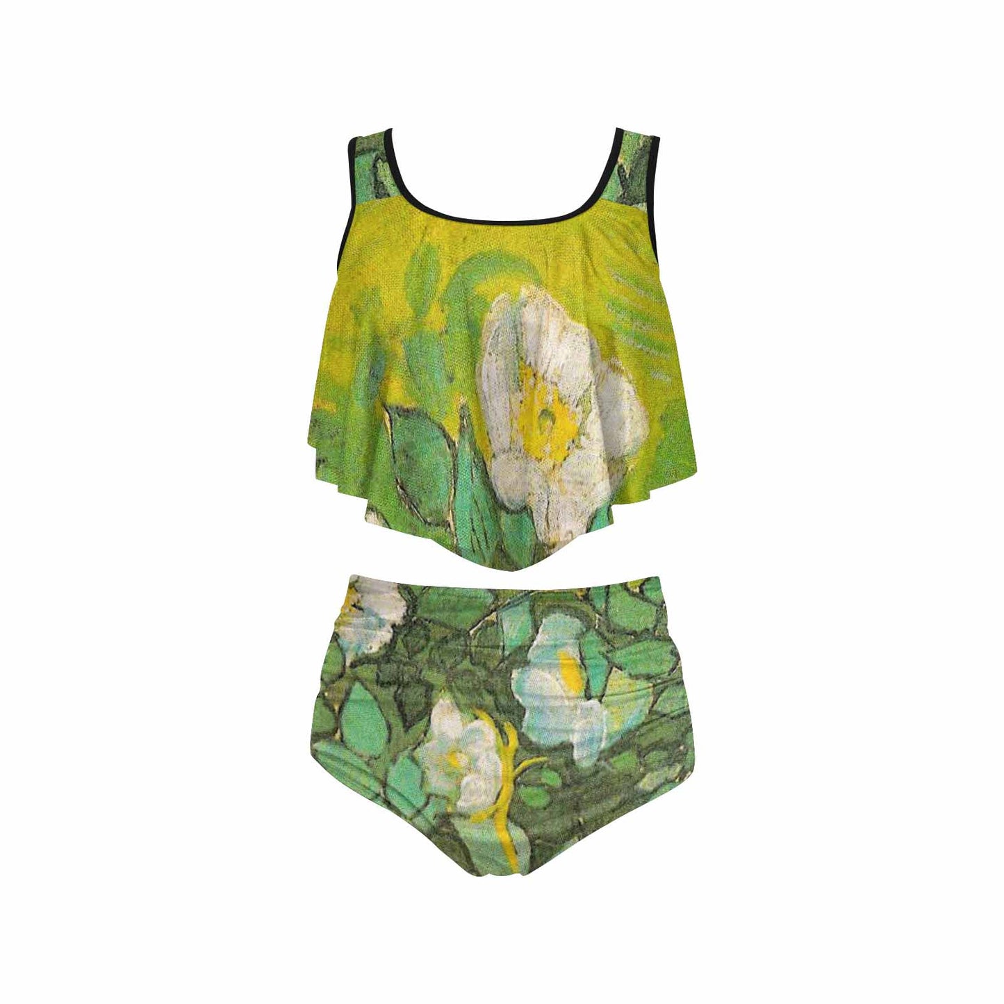 Vintage floral high waisted flounce top bikini, swim wear, Design 01