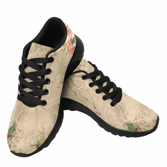 Victorian lace print, womens cute casual or running sneakers, design 25