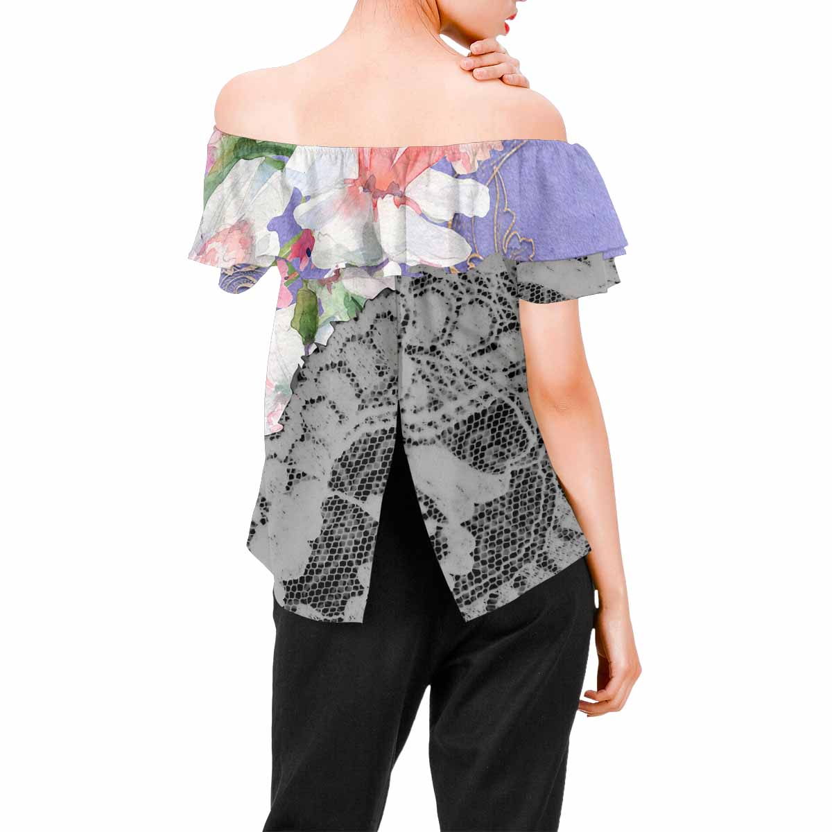 Victorian Lace print Chiffon Blouse, design 45