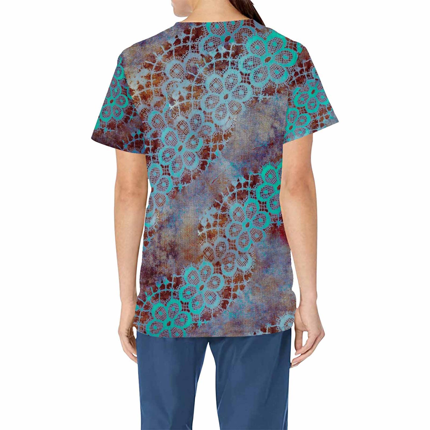 Victorian lace print professional scrubs, nurses scrub, unisex, design 37