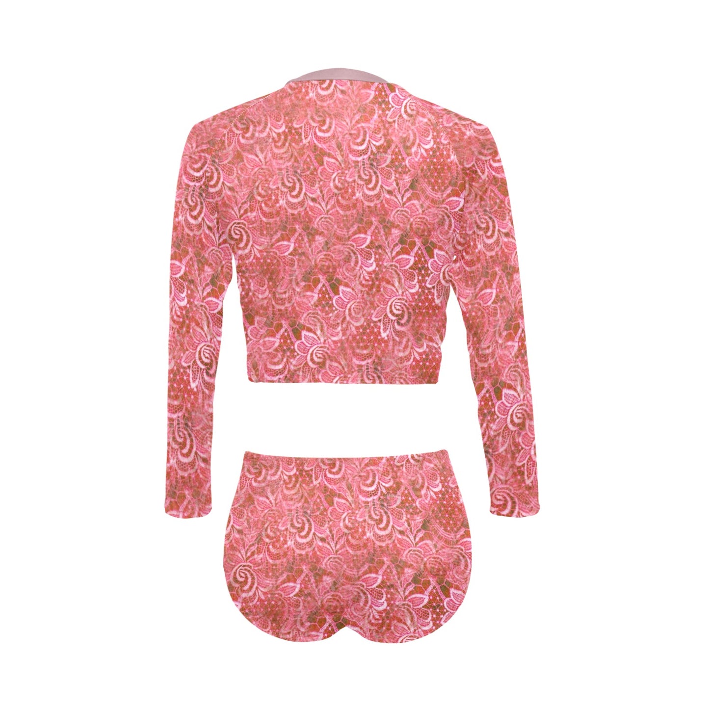 Victorian printed lace, long sleeve 2pc swimsuit, beachwear, design 33 Long Sleeve Bikini Set (Model S27)