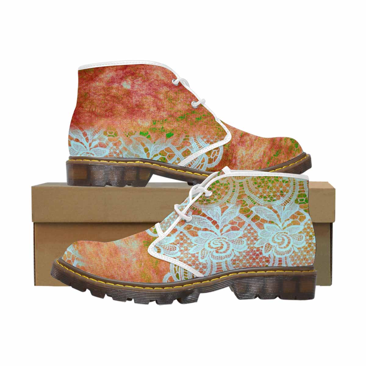 Lace Print, Cute comfy womens Chukka boots, design 31