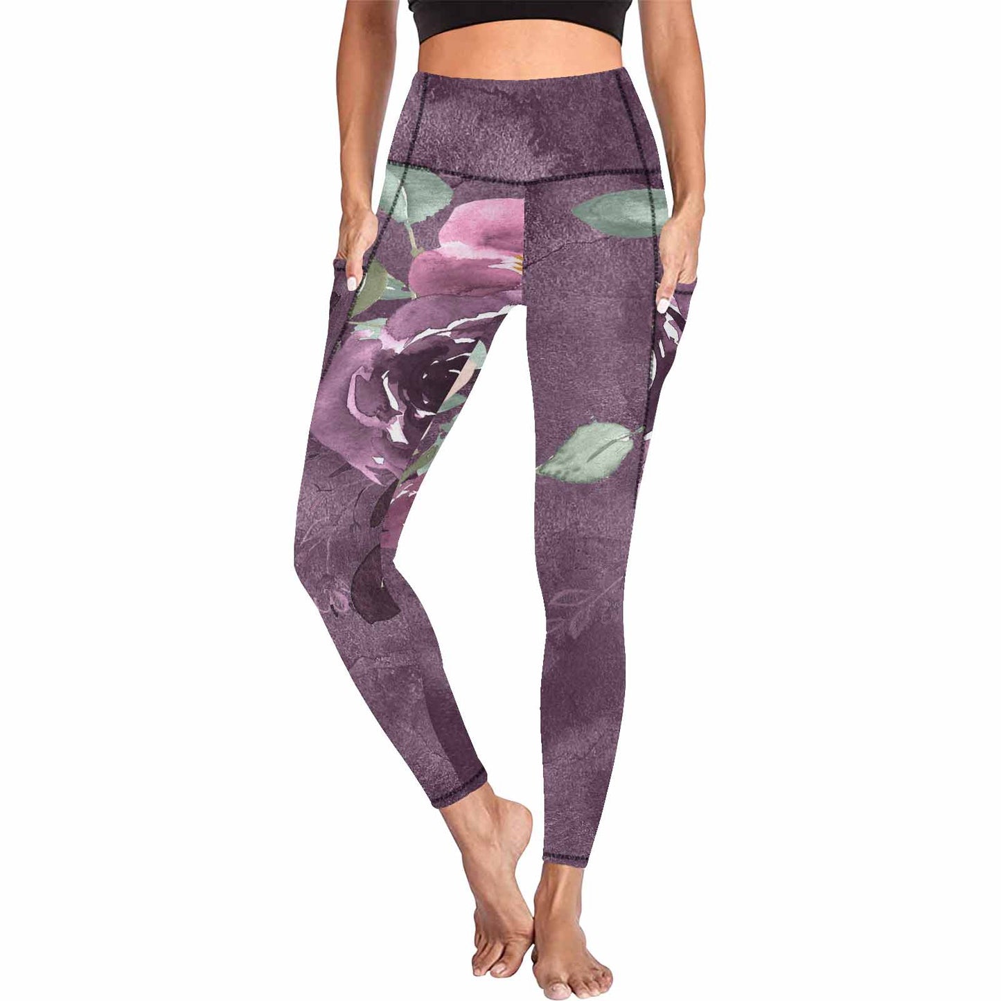 Floral 2, active wear leggings, outside surge, design 29