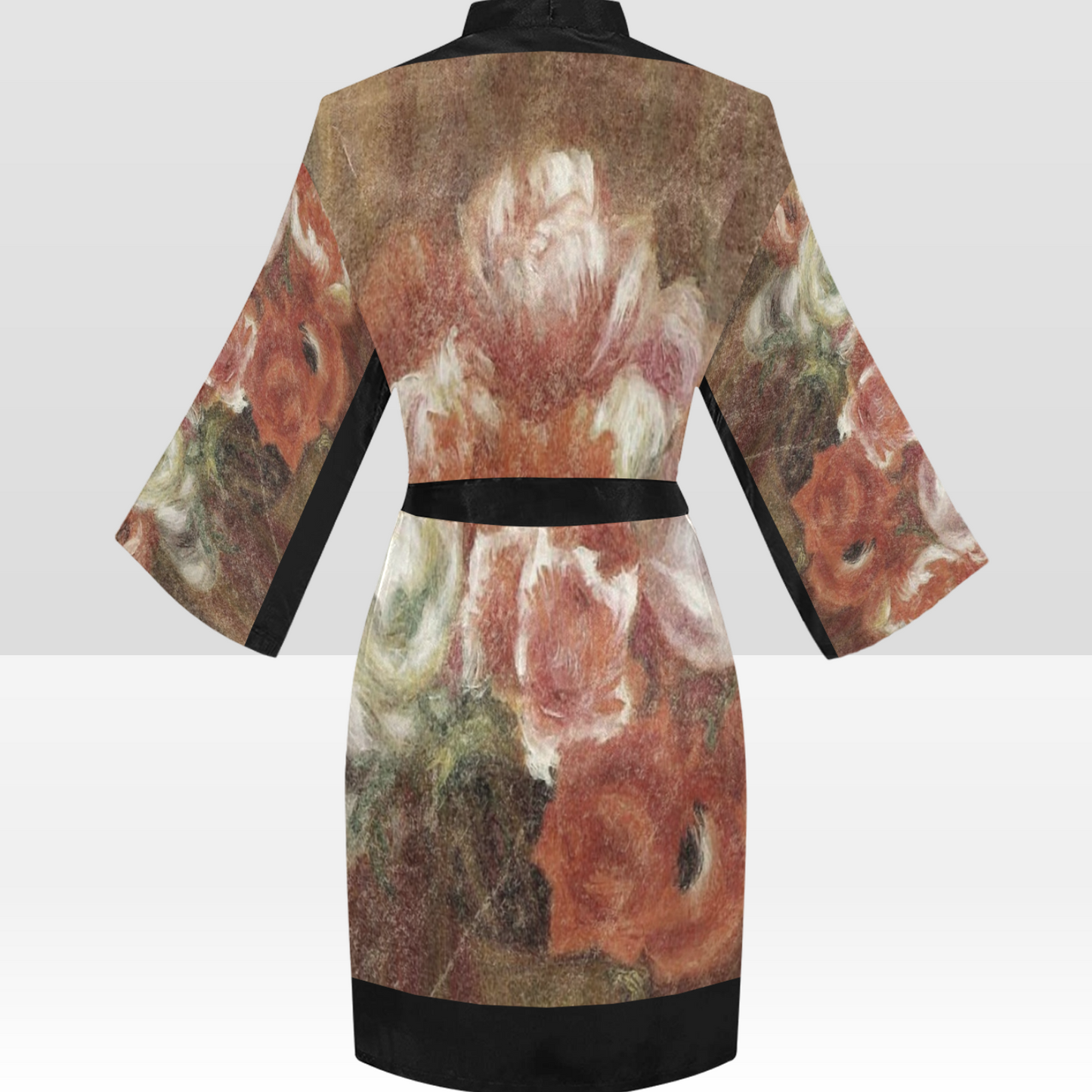 Vintage Floral Kimono Robe, Black or White Trim, Sizes XS to 2XL, Design 15