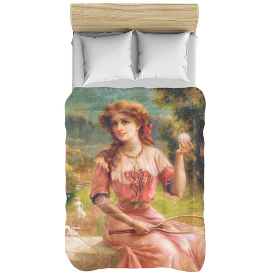 Victorian lady design comforter, twin, twin XL, queen or king, Tennis Anyone