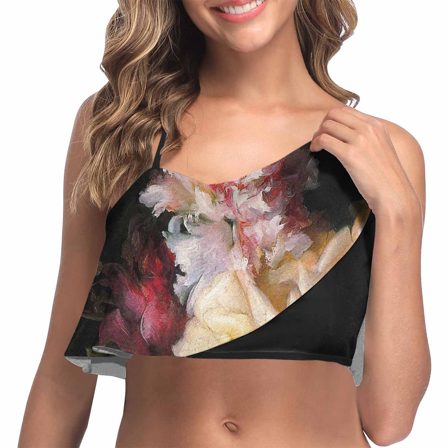 Vintage floral flounce bikini top, Design 30